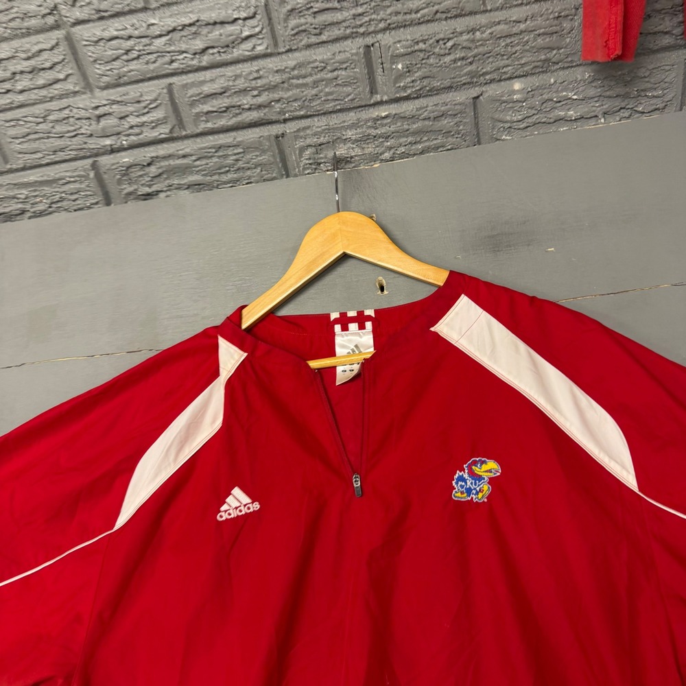 Adidas Kansas Jayhawks Short Sleeve Quarter Zip Windbreaker Red Mens XL